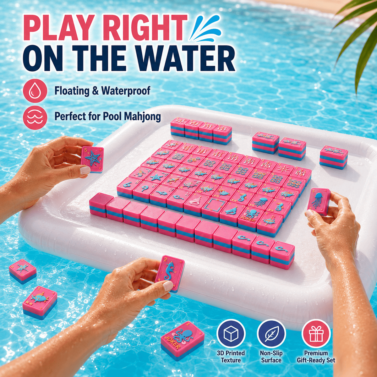 Ocean Floating American Mahjong Set – 160 Waterproof 3D-Printed Tiles for Pool & Beach