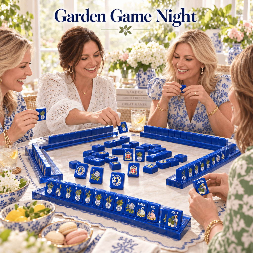 Cobalt Garden American Mahjong Set – 160 Acrylic Tiles with Jokers, Blue Floral Design