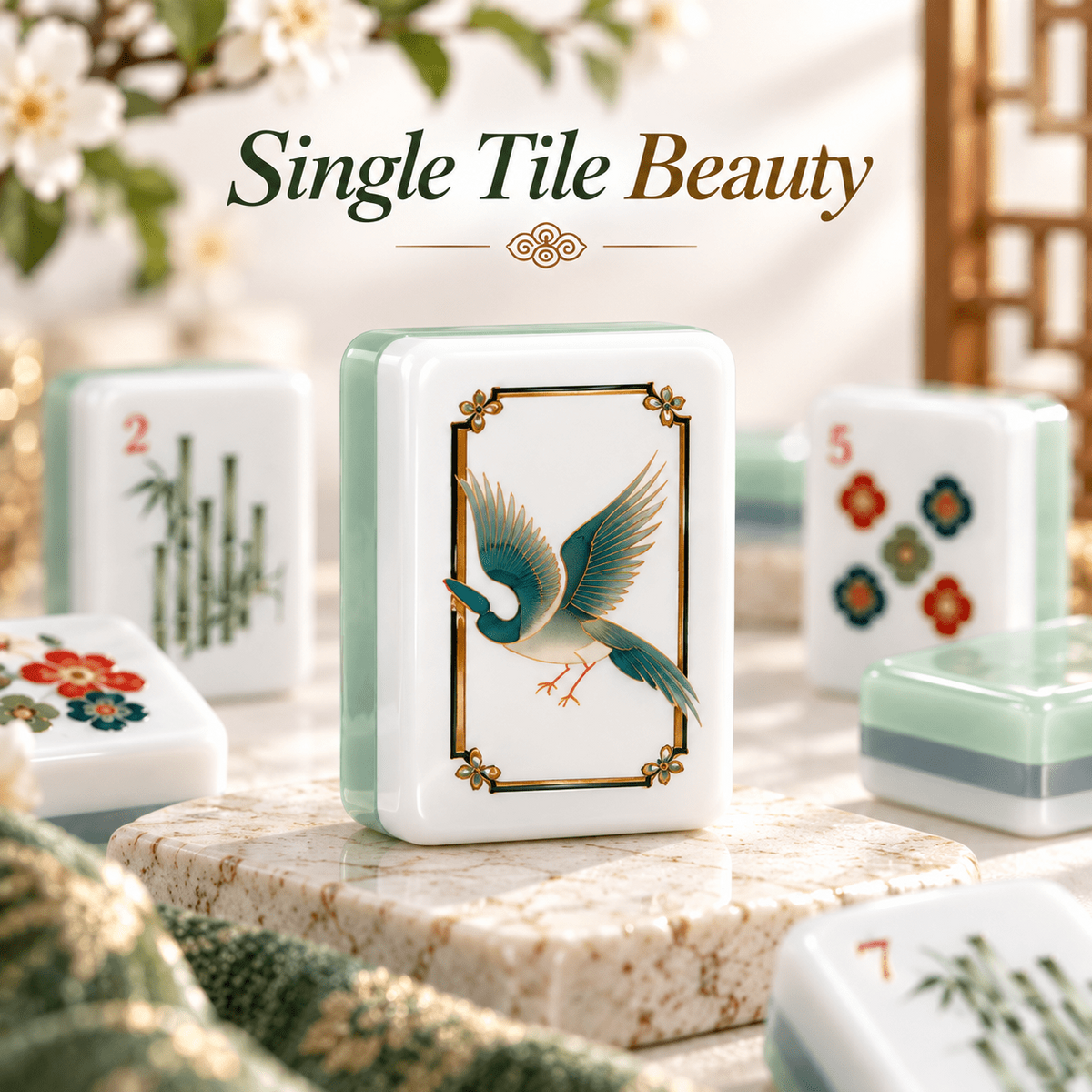 Jade Garden American Mahjong Set – 160 Acrylic Tiles with Jokers, Chinoiserie Design