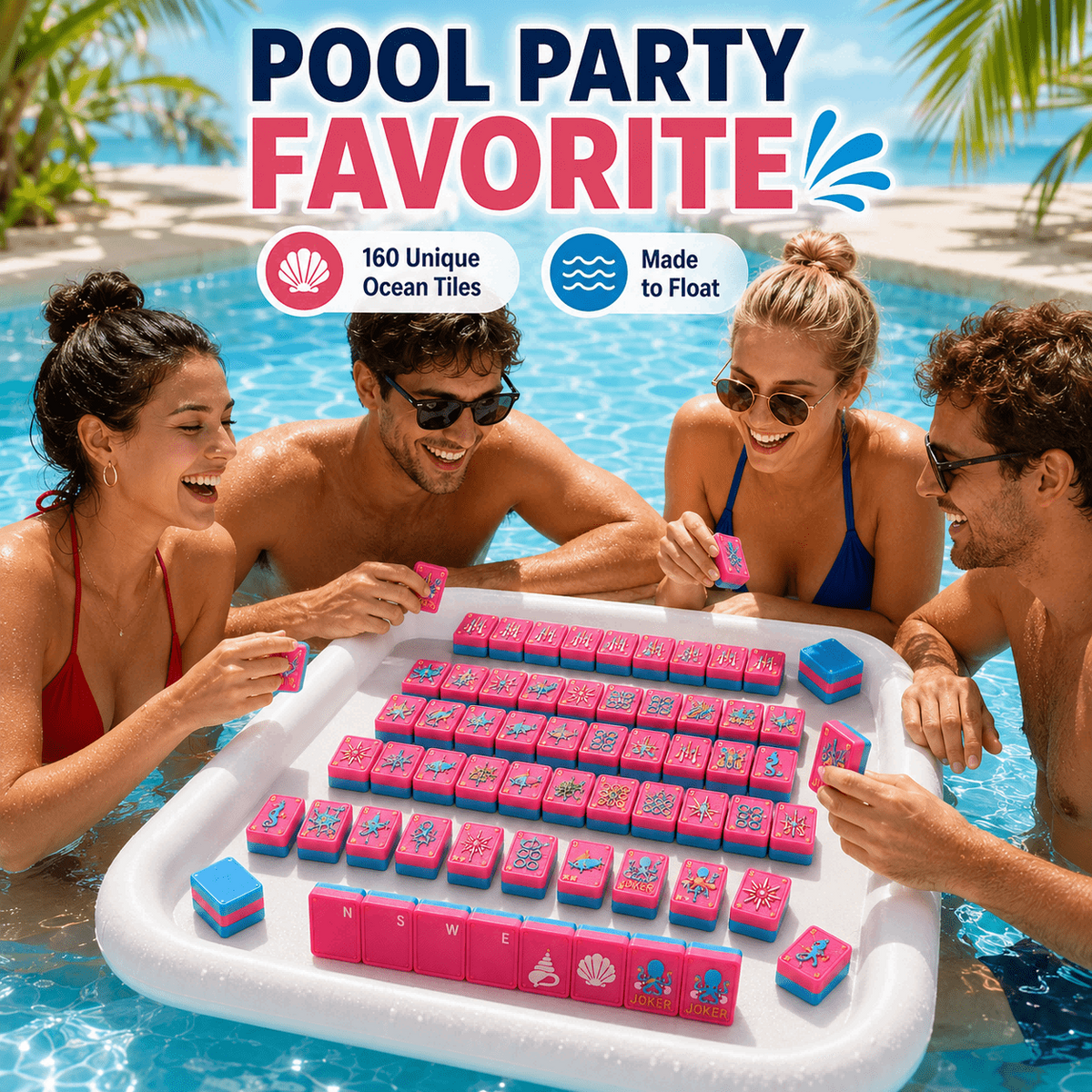 Ocean Floating American Mahjong Set – 160 Waterproof 3D-Printed Tiles for Pool & Beach