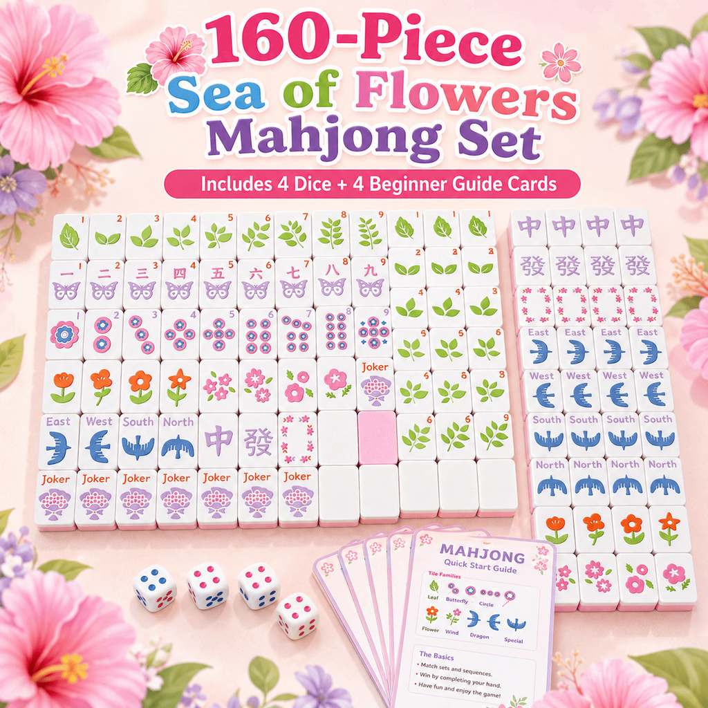 Floral Floating American Mahjong Set – 160 Waterproof 3D-Printed Tiles with Storage Case