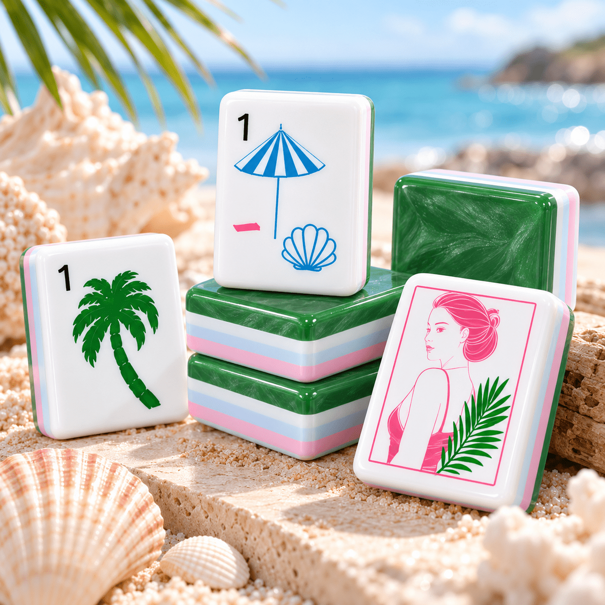 Coastal Palm American Mahjong Set – 160 Acrylic Tiles with Jokers, Tropical Design