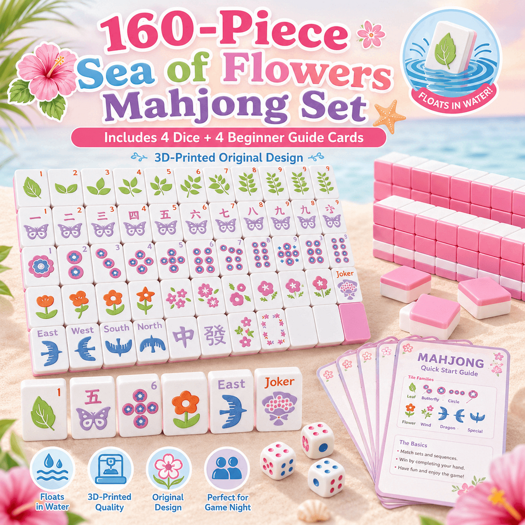 Floral Floating American Mahjong Set – 160 Waterproof 3D-Printed Tiles with Storage Case