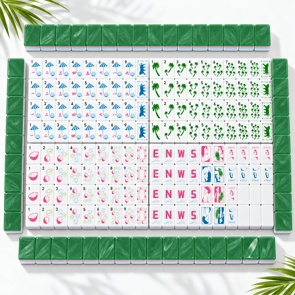 Coastal Palm American Mahjong Set – 160 Acrylic Tiles with Jokers, Tropical Design
