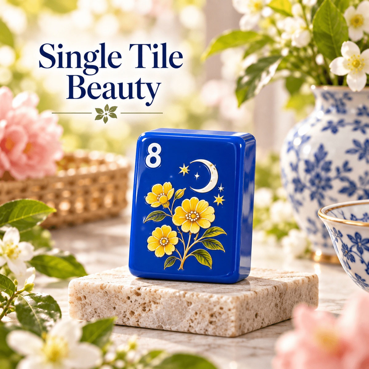 Cobalt Garden American Mahjong Set – 160 Acrylic Tiles with Jokers, Blue Floral Design