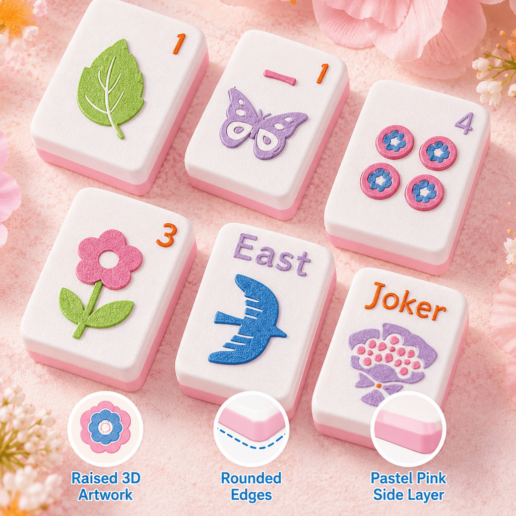 Floral Floating American Mahjong Set – 160 Waterproof 3D-Printed Tiles with Storage Case