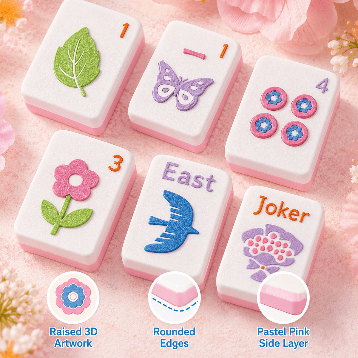 Floral Floating American Mahjong Set – 160 Waterproof 3D-Printed Tiles with Storage Case