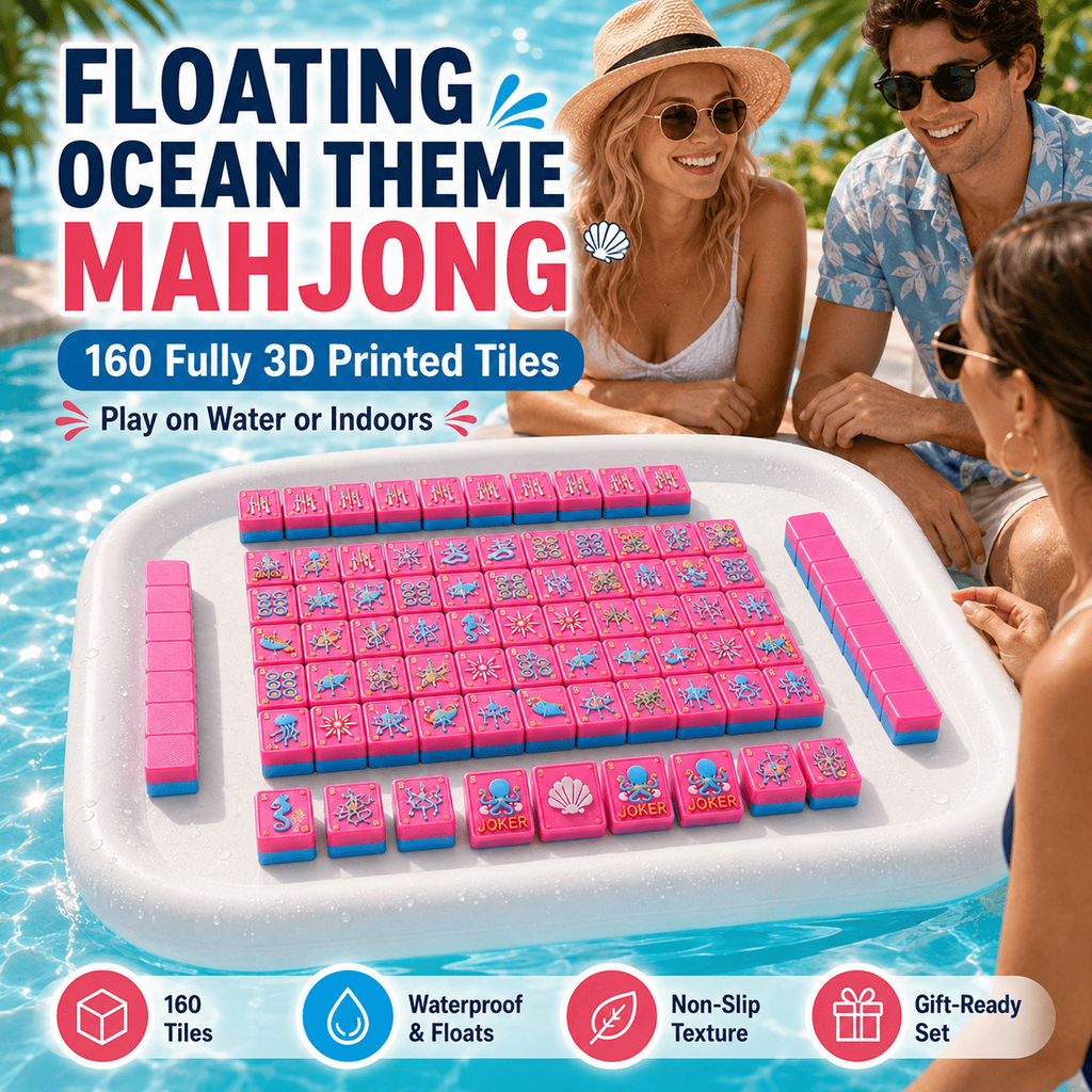 Ocean Floating American Mahjong Set – 160 Waterproof 3D-Printed Tiles for Pool & Beach
