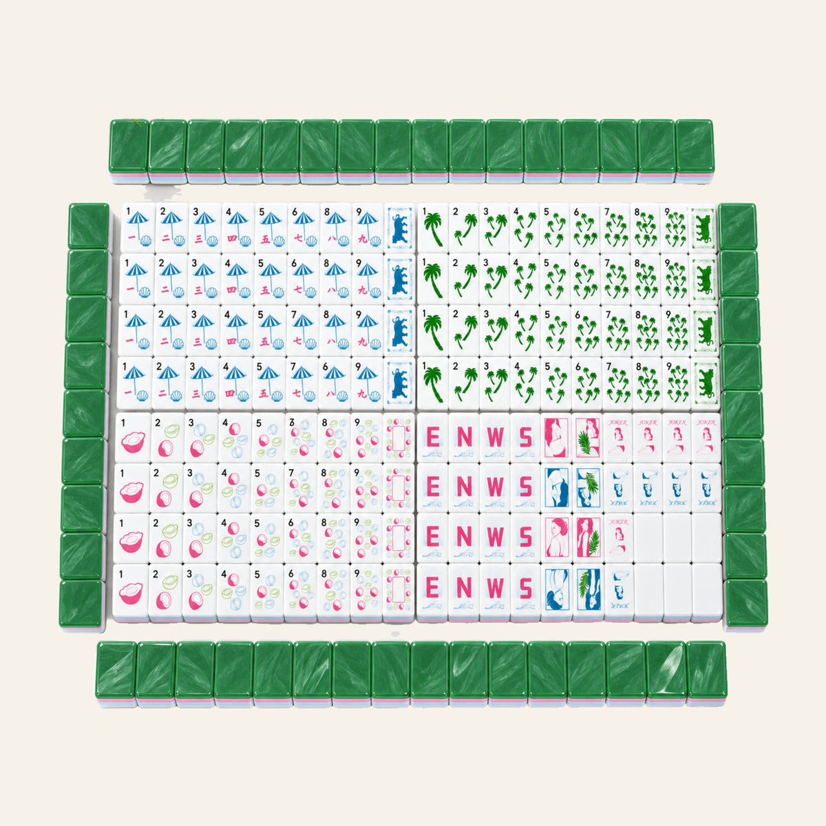 Coastal Palm American Mahjong Set – 160 Acrylic Tiles with Jokers, Tropical Design