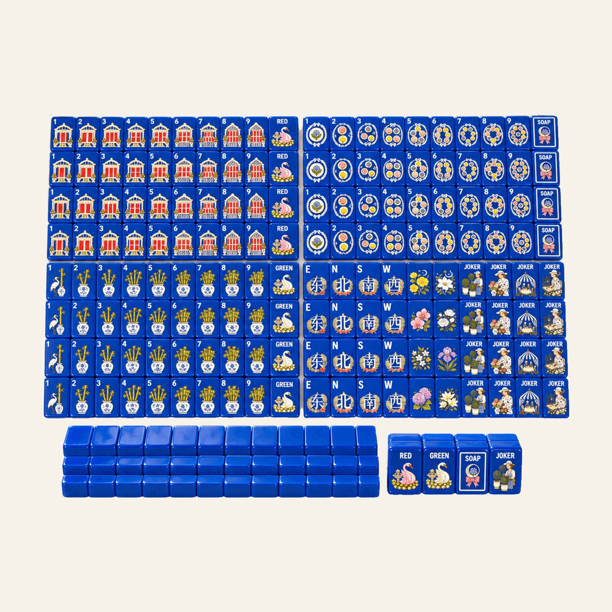 Cobalt Garden American Mahjong Set – 160 Acrylic Tiles with Jokers, Blue Floral Design