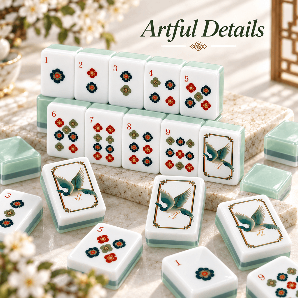 Jade Garden American Mahjong Set – 160 Acrylic Tiles with Jokers, Chinoiserie Design