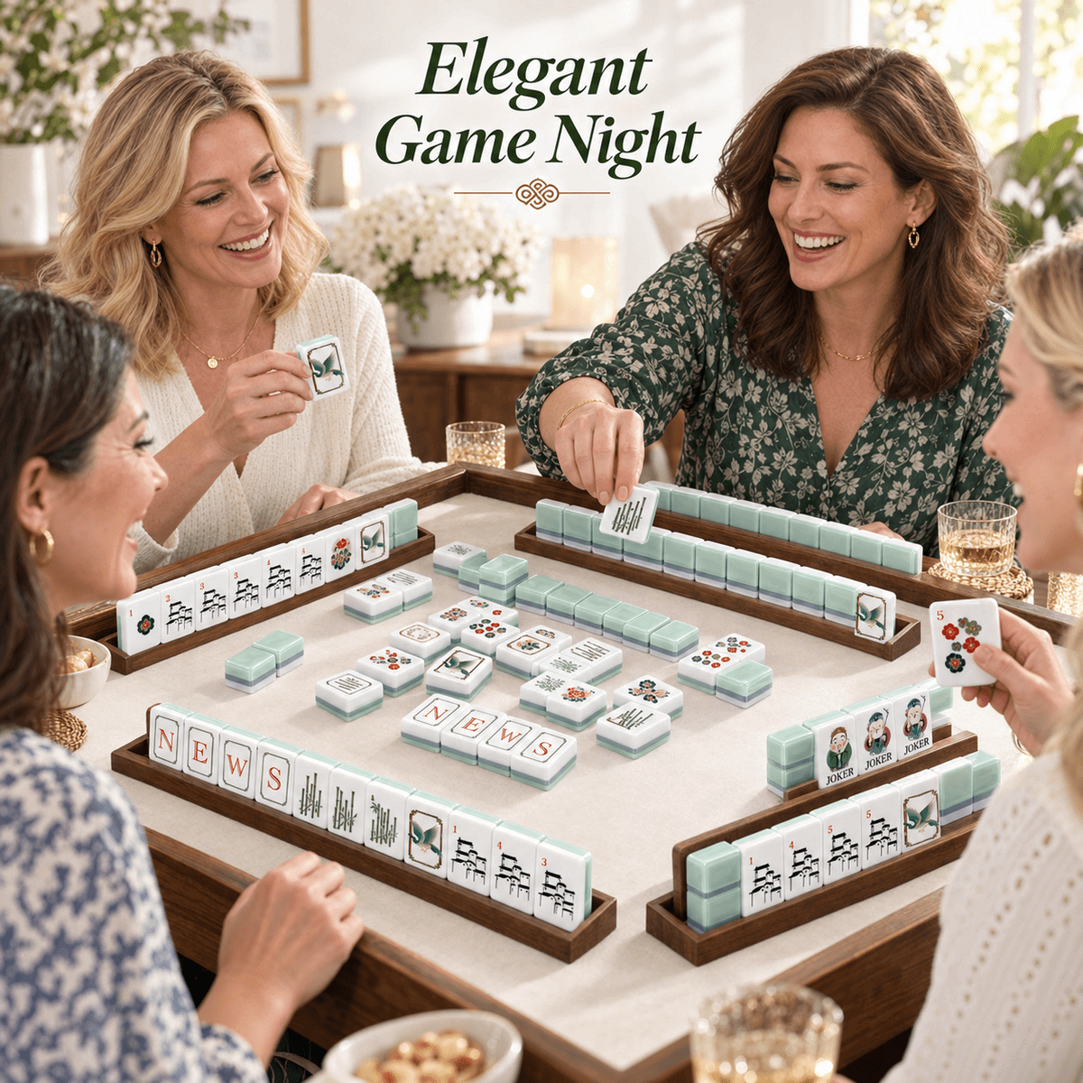 Jade Garden American mahjong set with chinoiserie acrylic tiles