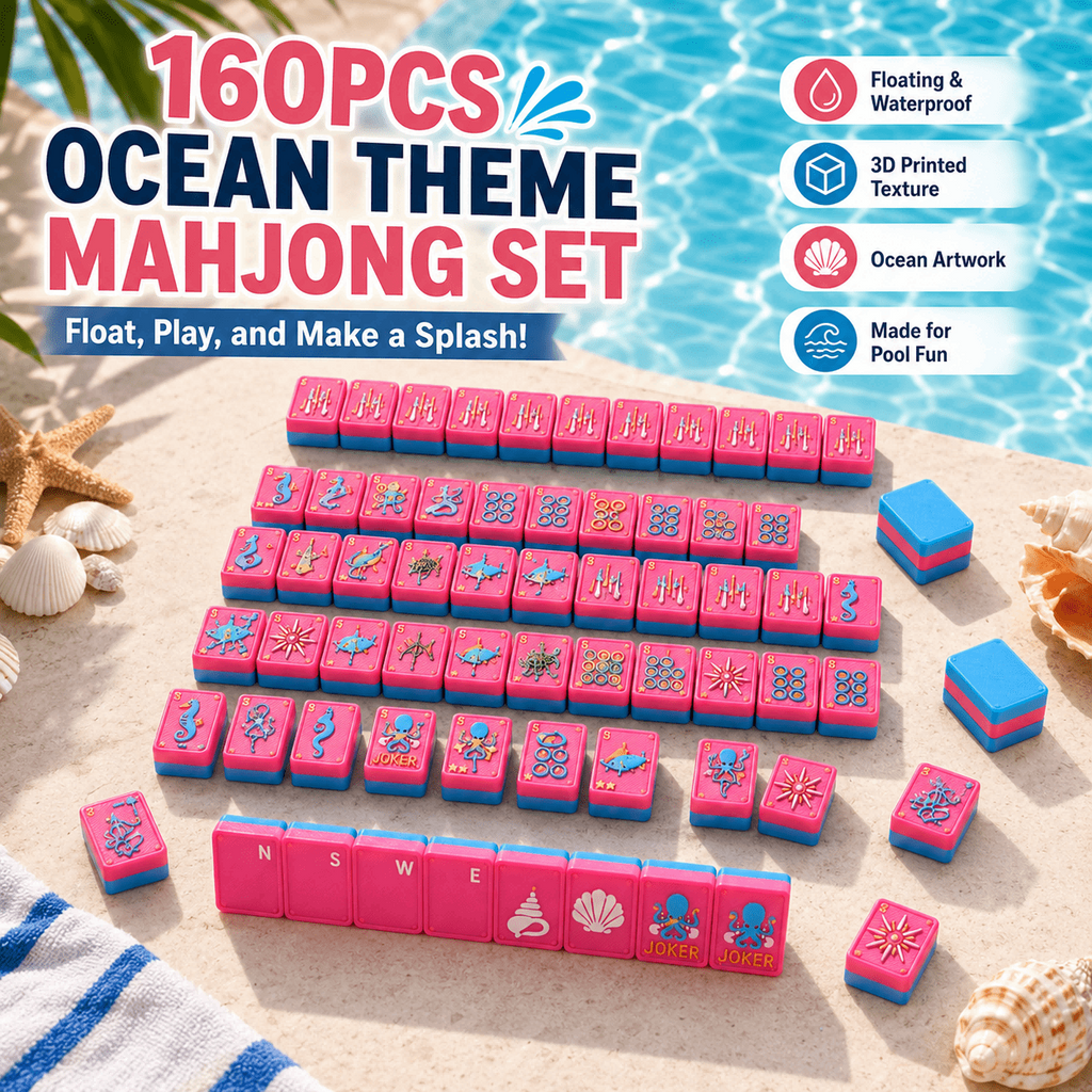 Ocean Floating American Mahjong Set – 160 Waterproof 3D-Printed Tiles for Pool & Beach