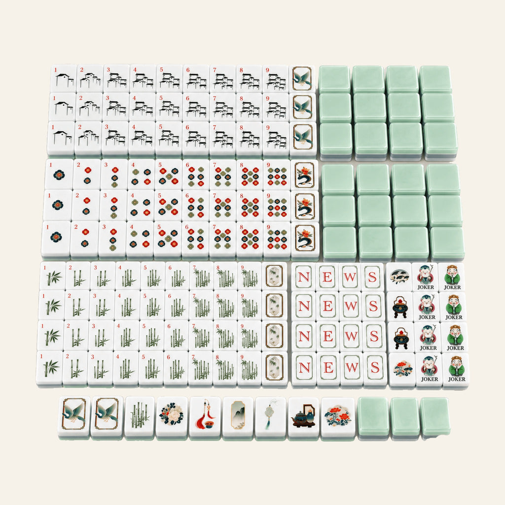 Jade Garden American Mahjong Set – 160 Acrylic Tiles with Jokers, Chinoiserie Design